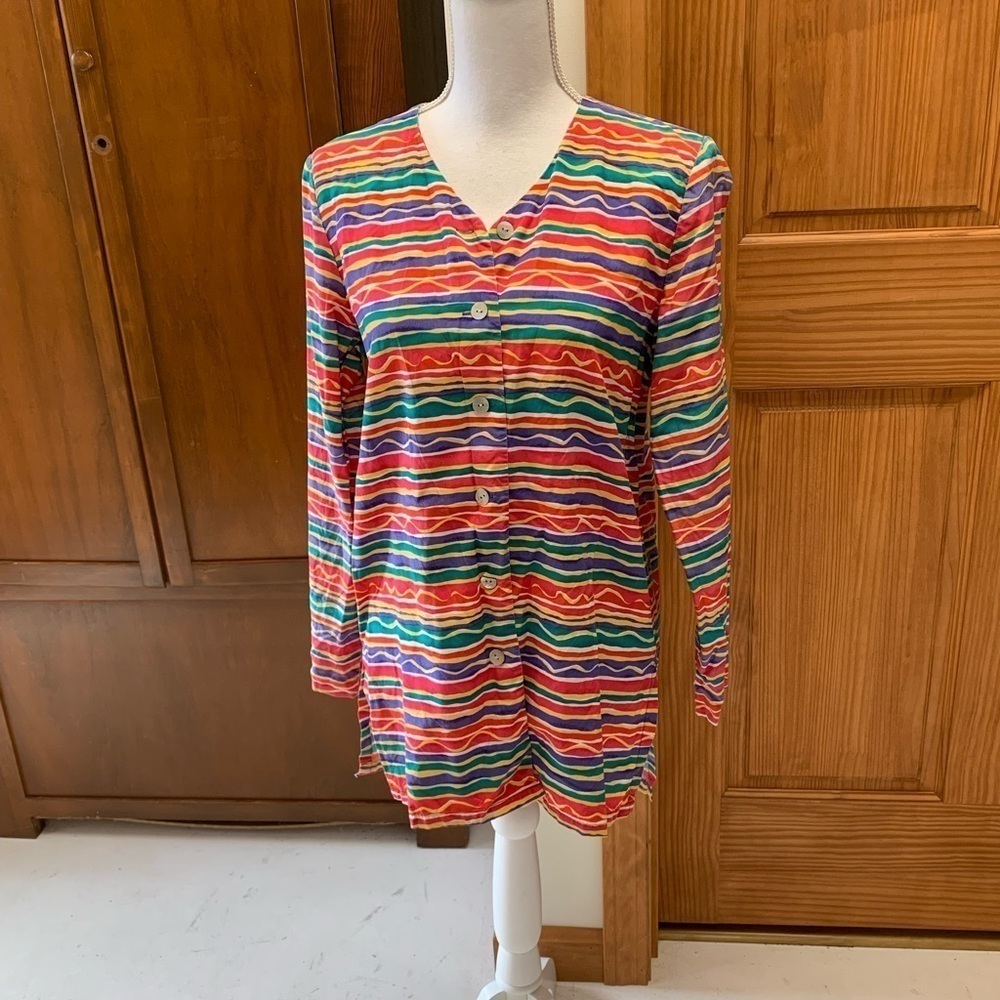 Talbots Petites silk button down tunic length top 10P 20 in pit L= 28 in